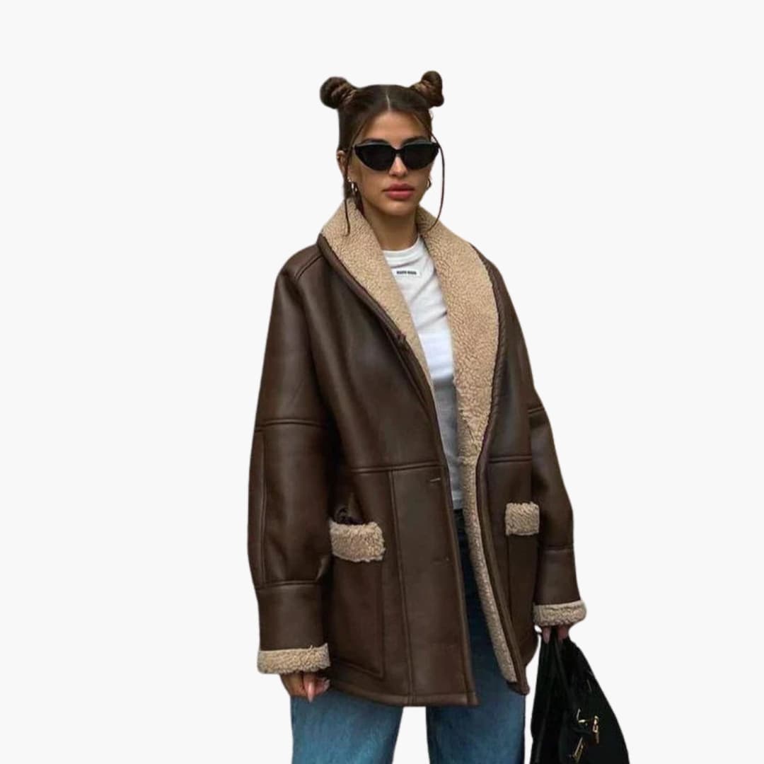 Women's belted jacket with shawl collar, contrast lining, removable belt, structured chic silhouette