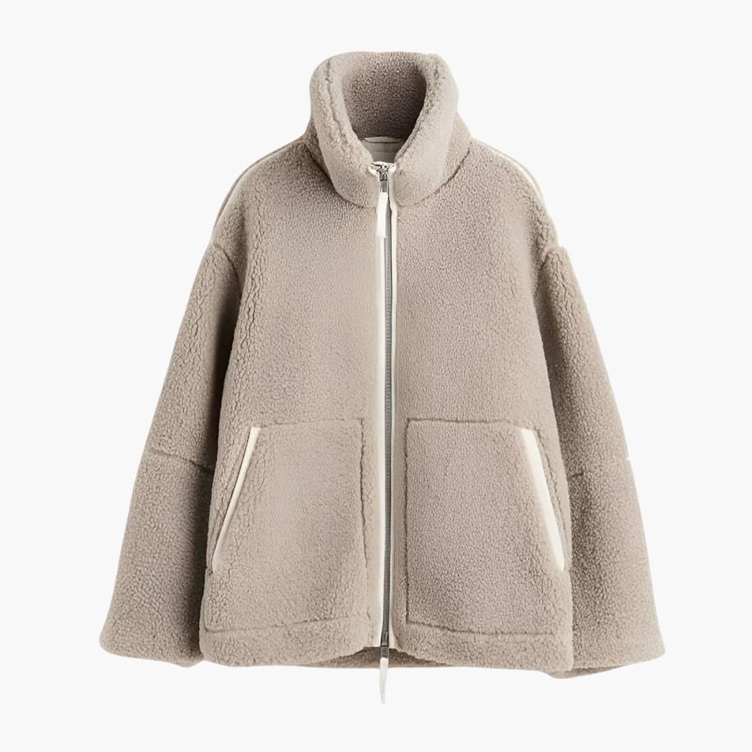 Women's fleece jacket stand-up collar full-zip closure two large pockets structured everyday warmth layering