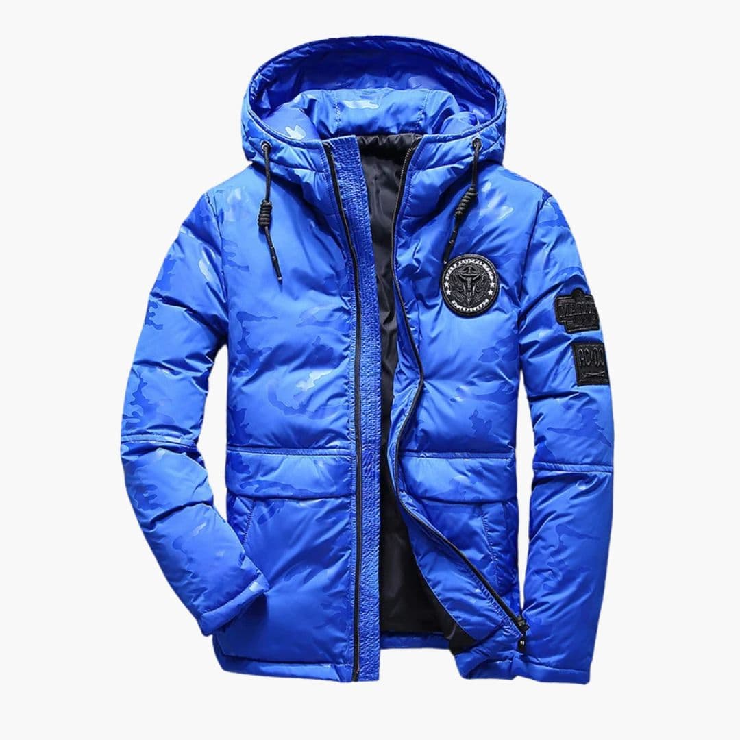Men's insulated hooded jacket quilted lining full-zip adjustable drawstring hood casual fit