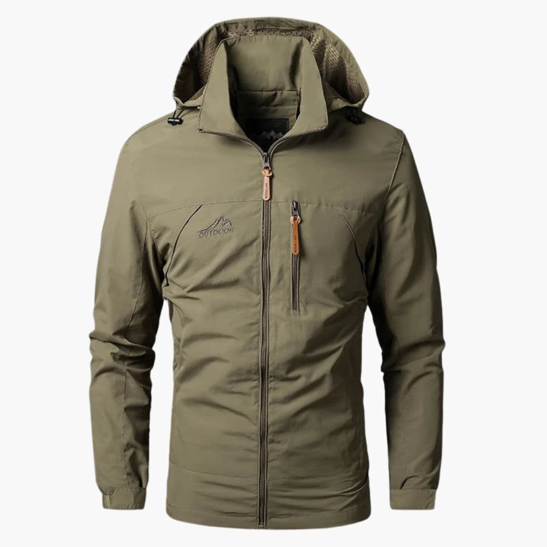 Men's navy hooded jacket full zip closure integrated hood chest pocket active athletic fit