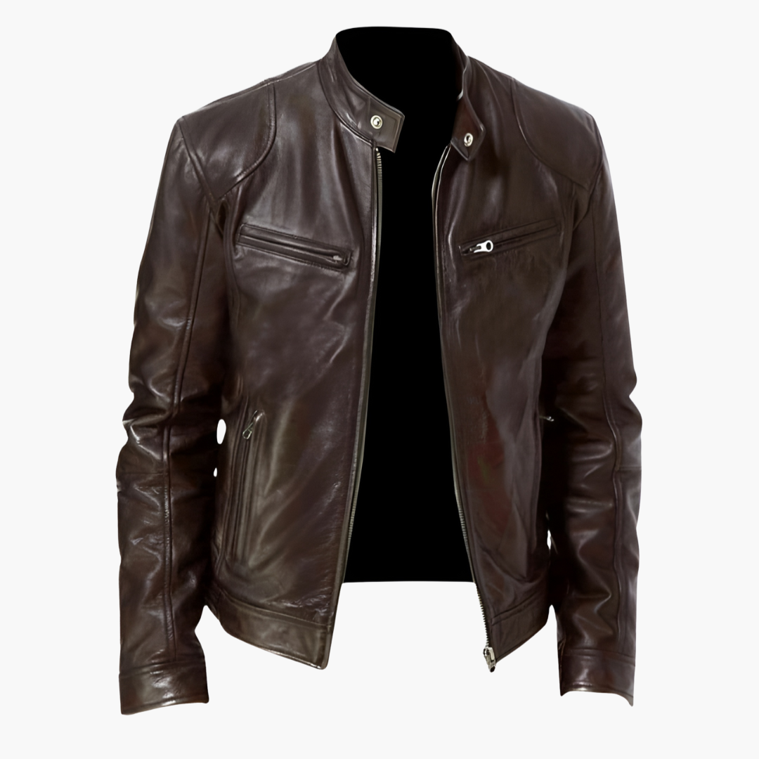 Men's stand-up collar jacket with zippered chest and side pockets, sleek urban everyday style
