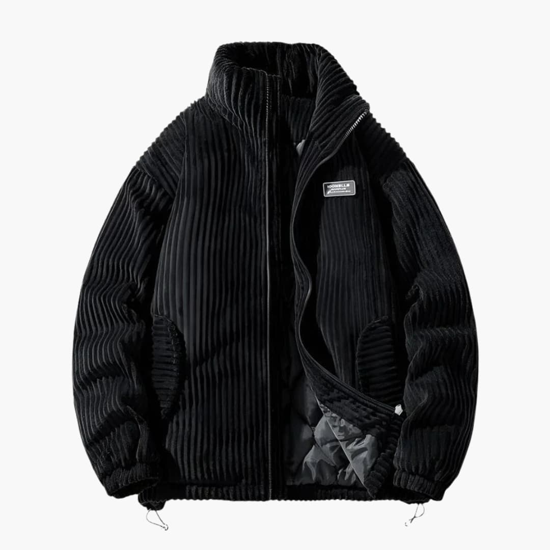 Men's ribbed zip-up jacket stand-up collar regular fit elastic cuffs casual everyday style