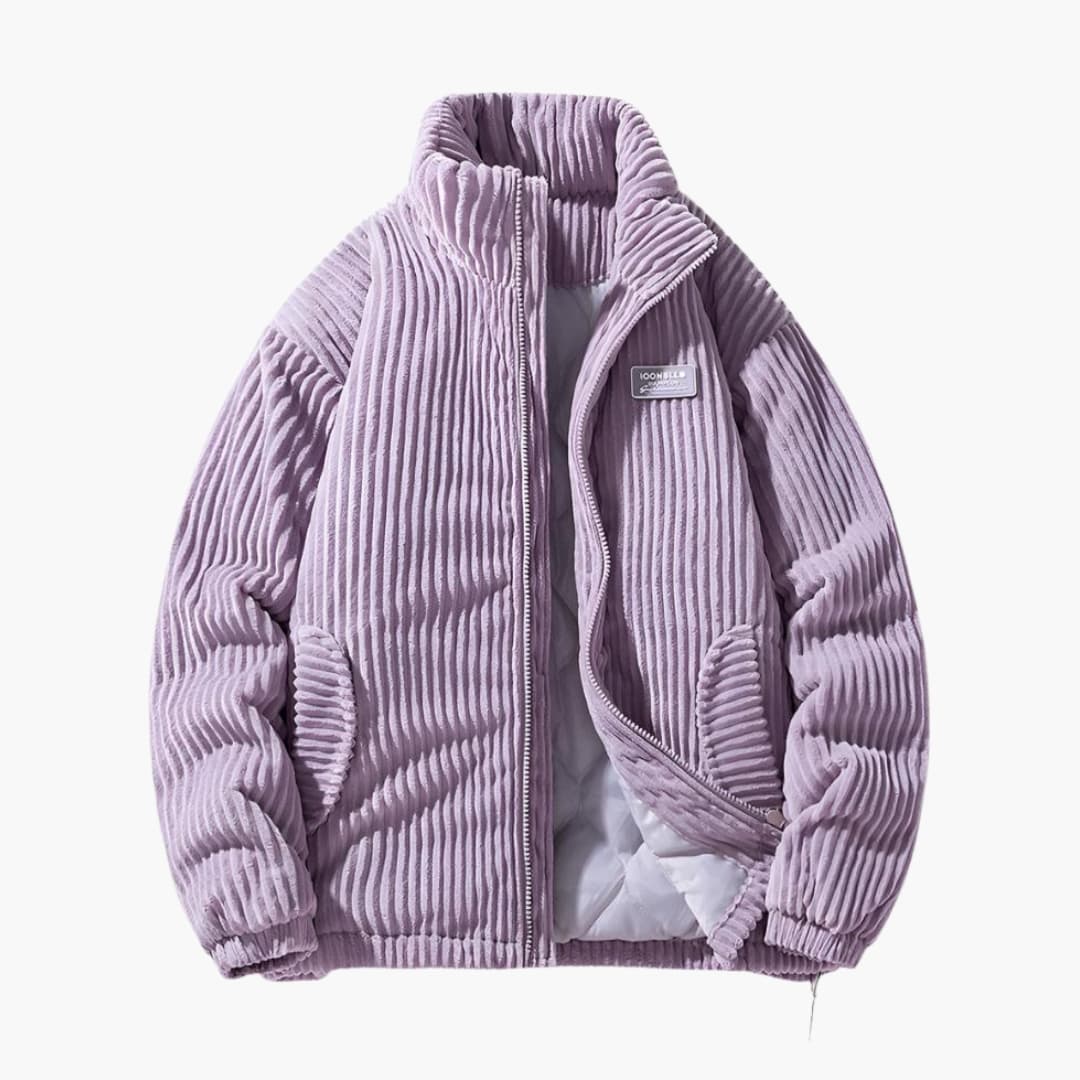 Men's ribbed zip-up jacket stand-up collar regular fit elastic cuffs casual everyday style