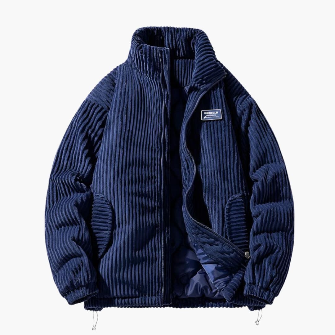 Men's ribbed zip-up jacket stand-up collar regular fit elastic cuffs casual everyday wear