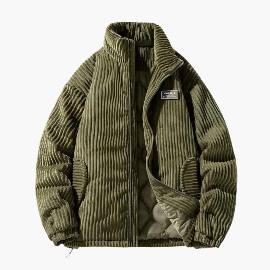 Men's ribbed zip-up jacket stand-up collar regular fit elastic cuffs casual everyday style