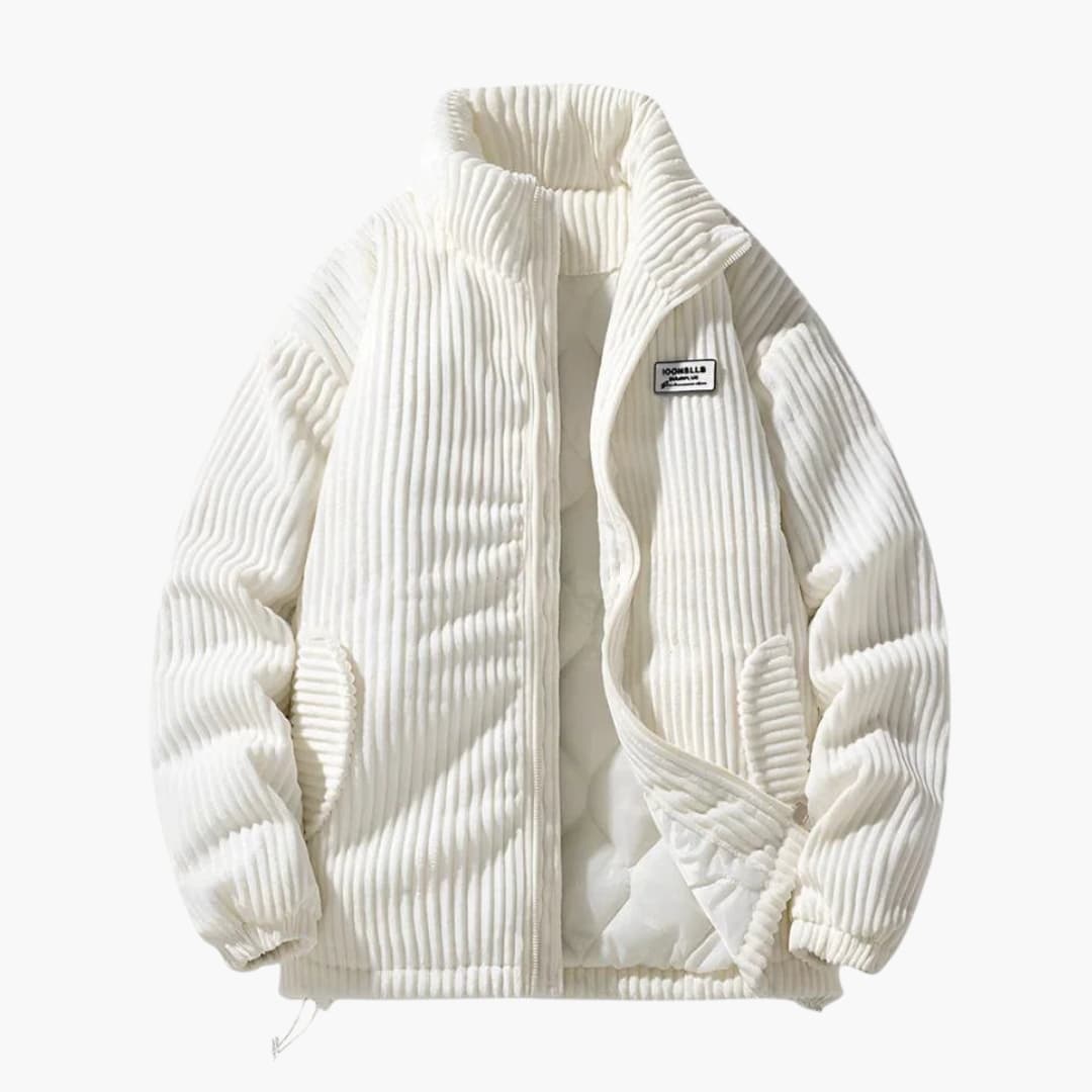 Men's ribbed zip-up jacket stand-up collar regular fit elastic cuffs casual everyday style