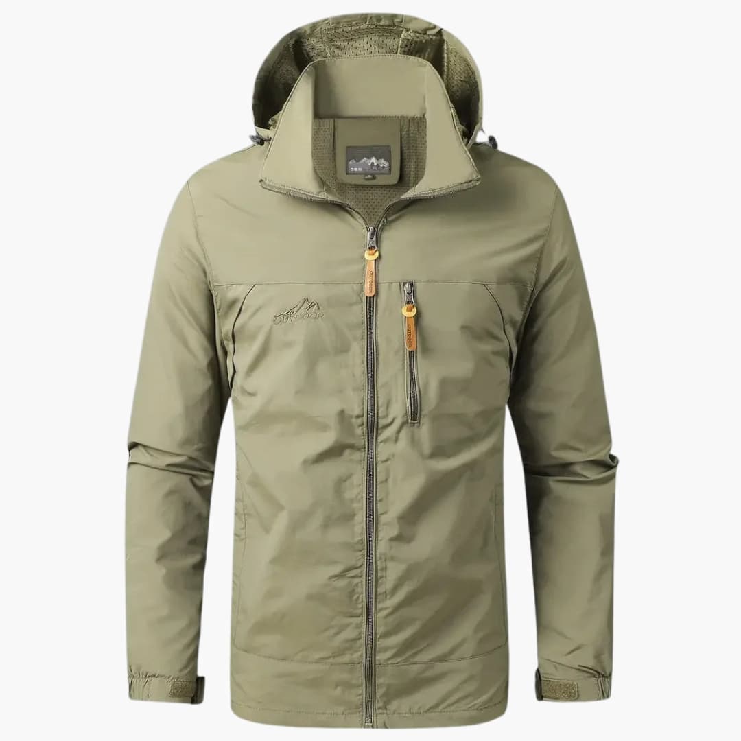 Men's hooded jacket with zip closure, adjustable drawstring hood, versatile outdoor style
