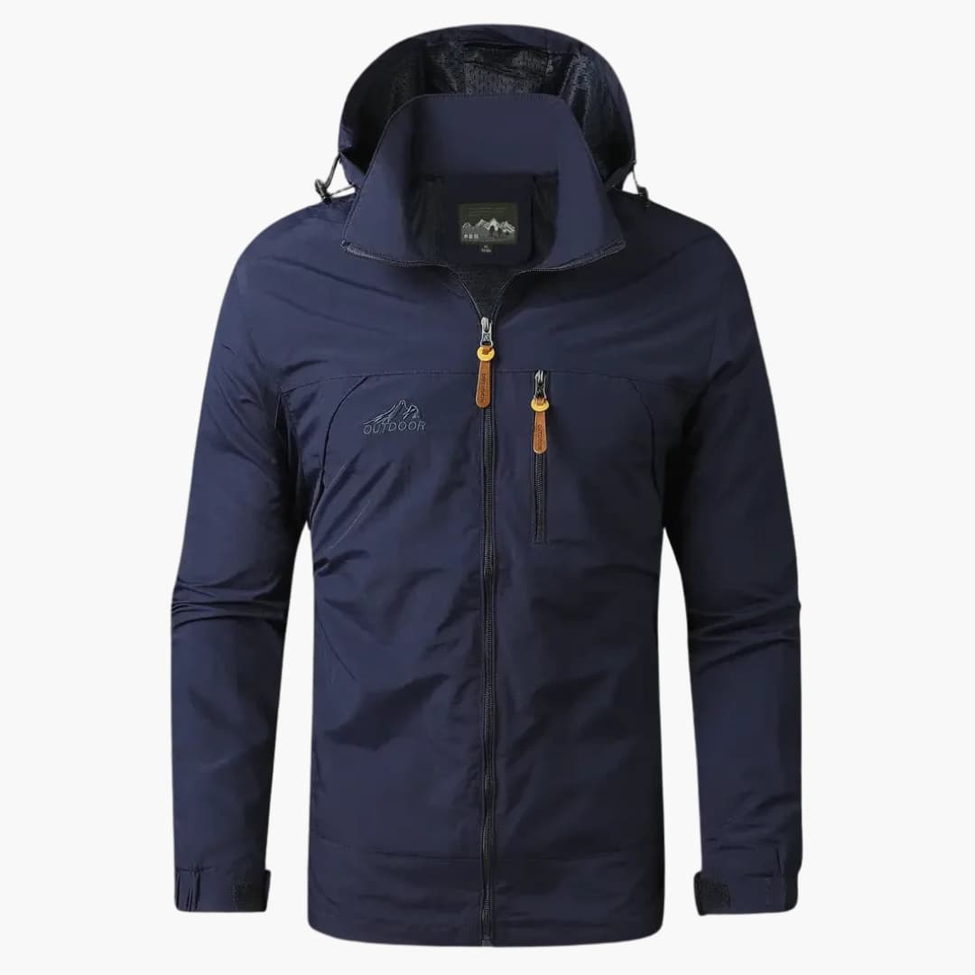 Men's hooded jacket with zip closure, adjustable drawstring hood, versatile outdoor style
