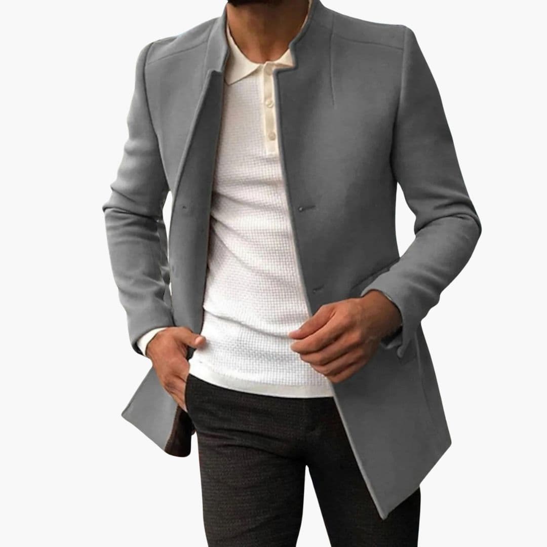 Men's smart casual jacket navy straight cut structured stand-up collar for work and weekend wear
