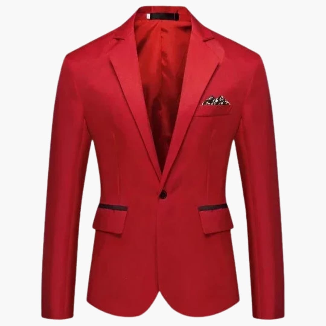 Men's gray notched lapel blazer one-button closure flap pockets structured dressy office jacket