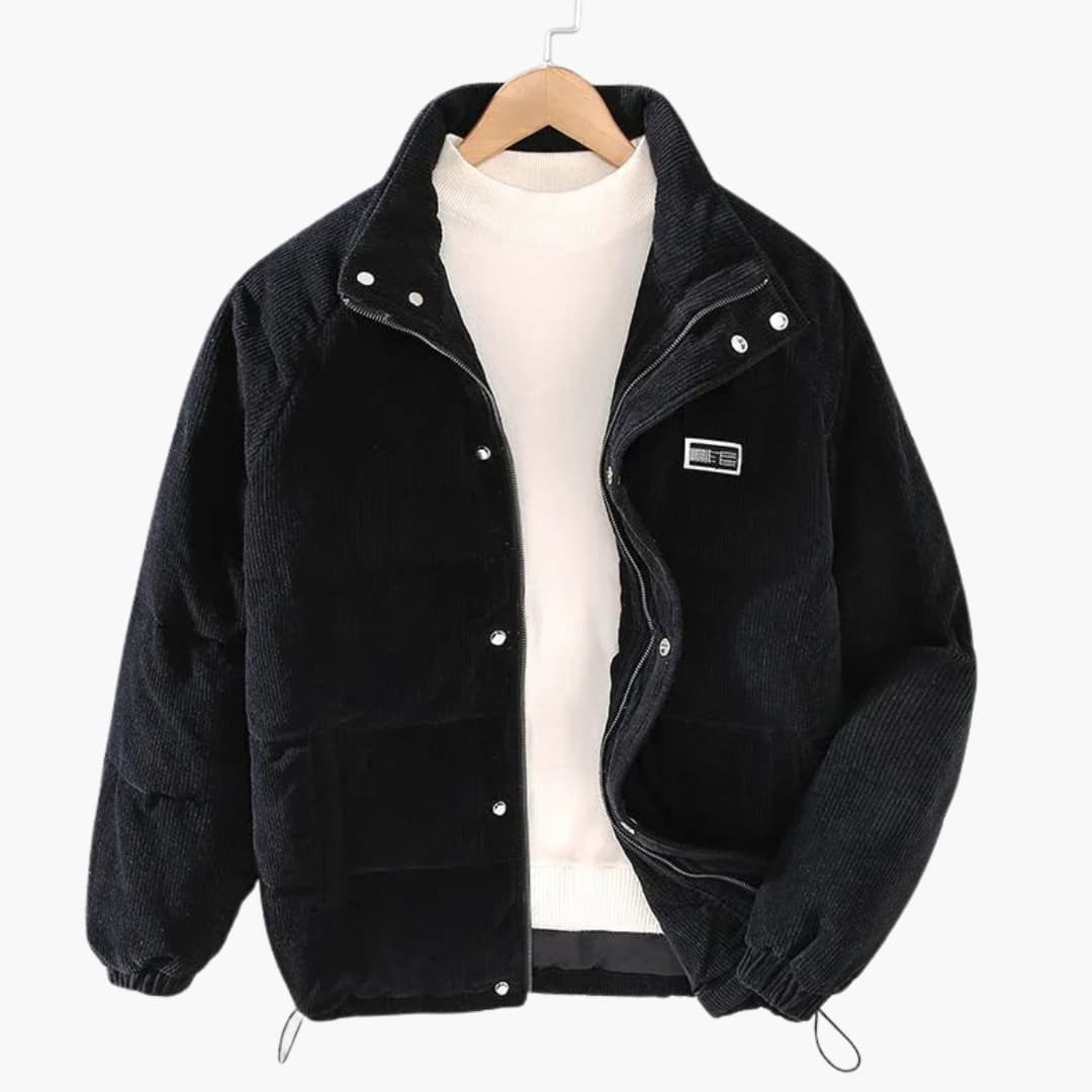 Men's ribbed jacket with inner lining, classic collar, patch pockets, versatile all-season urban style