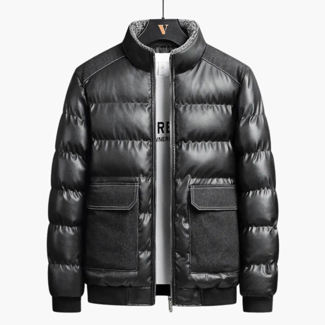 Men's quilted jacket stand-up collar zip closure flap pockets lined interior casual smart style