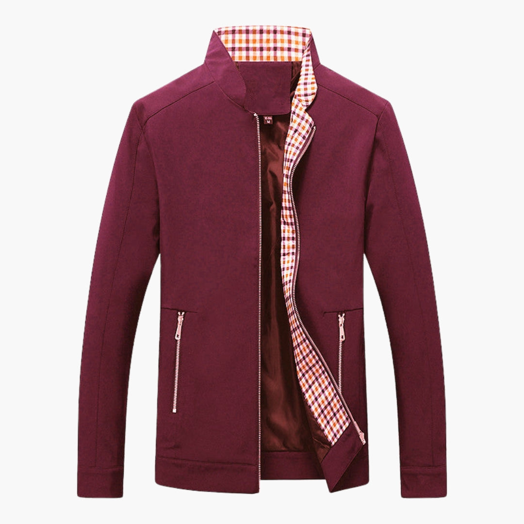 Men's mid-season jacket stand-up collar zippered pockets checkered lining modern fit
