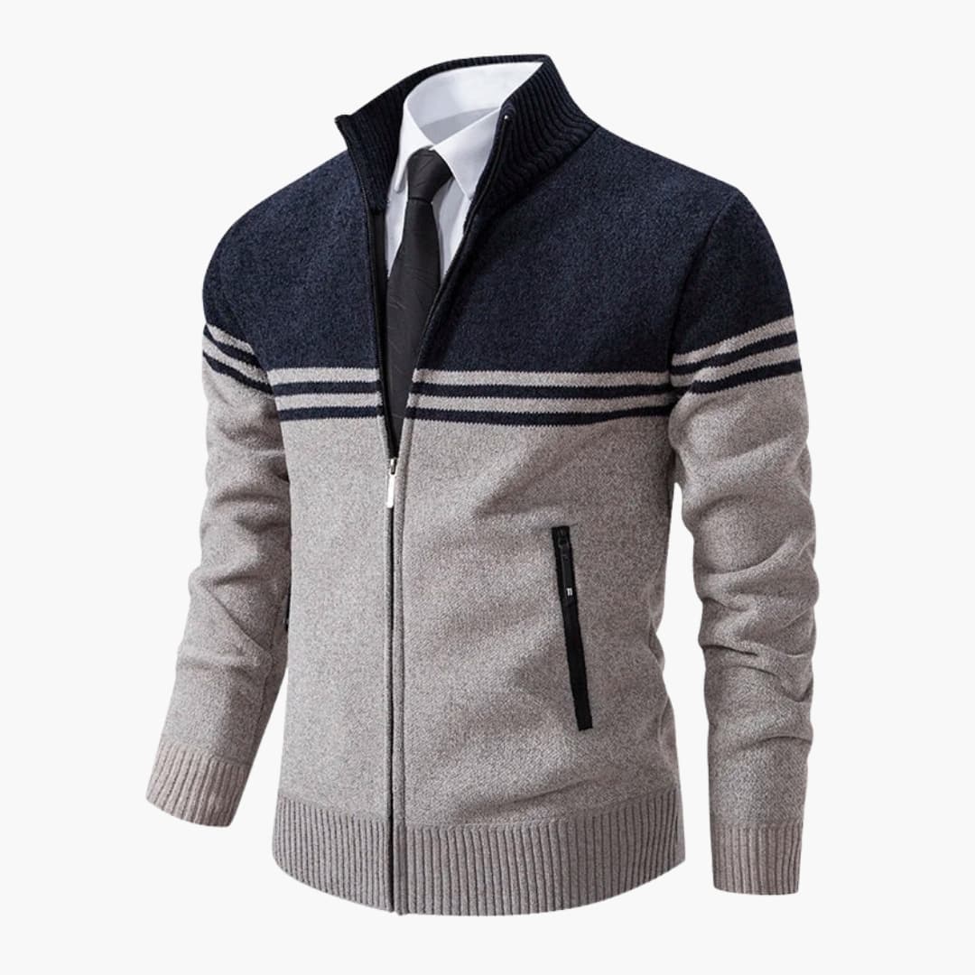 Men's zip-up jacket ribbed stand collar full front zipper long sleeves casual structured fit
