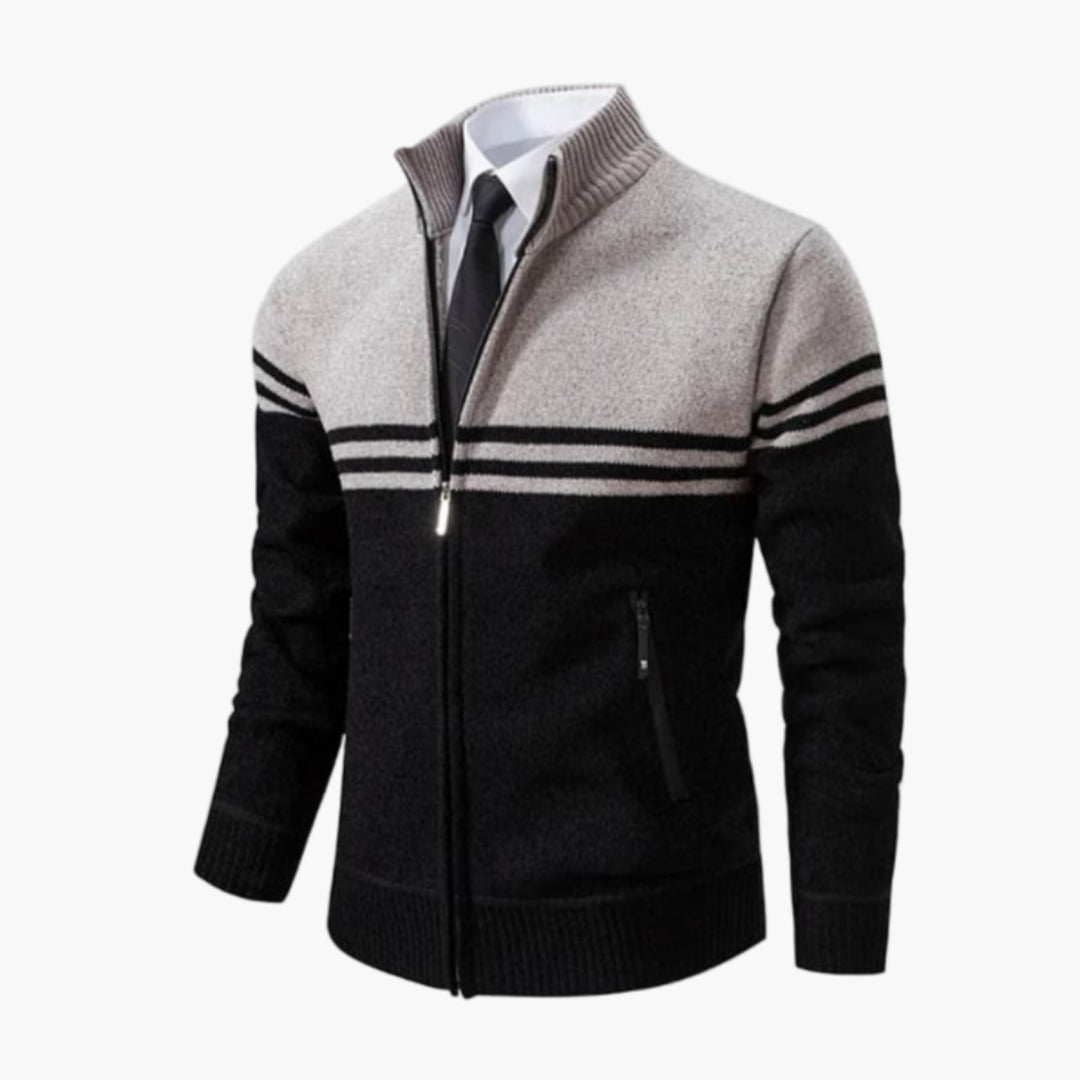Men's zip-up jacket ribbed stand collar full front zipper long sleeves casual structured fit