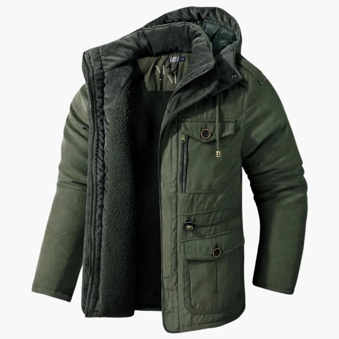 Men's durable hooded jacket adjustable hood multiple pockets plain-woven casual outdoor outerwear