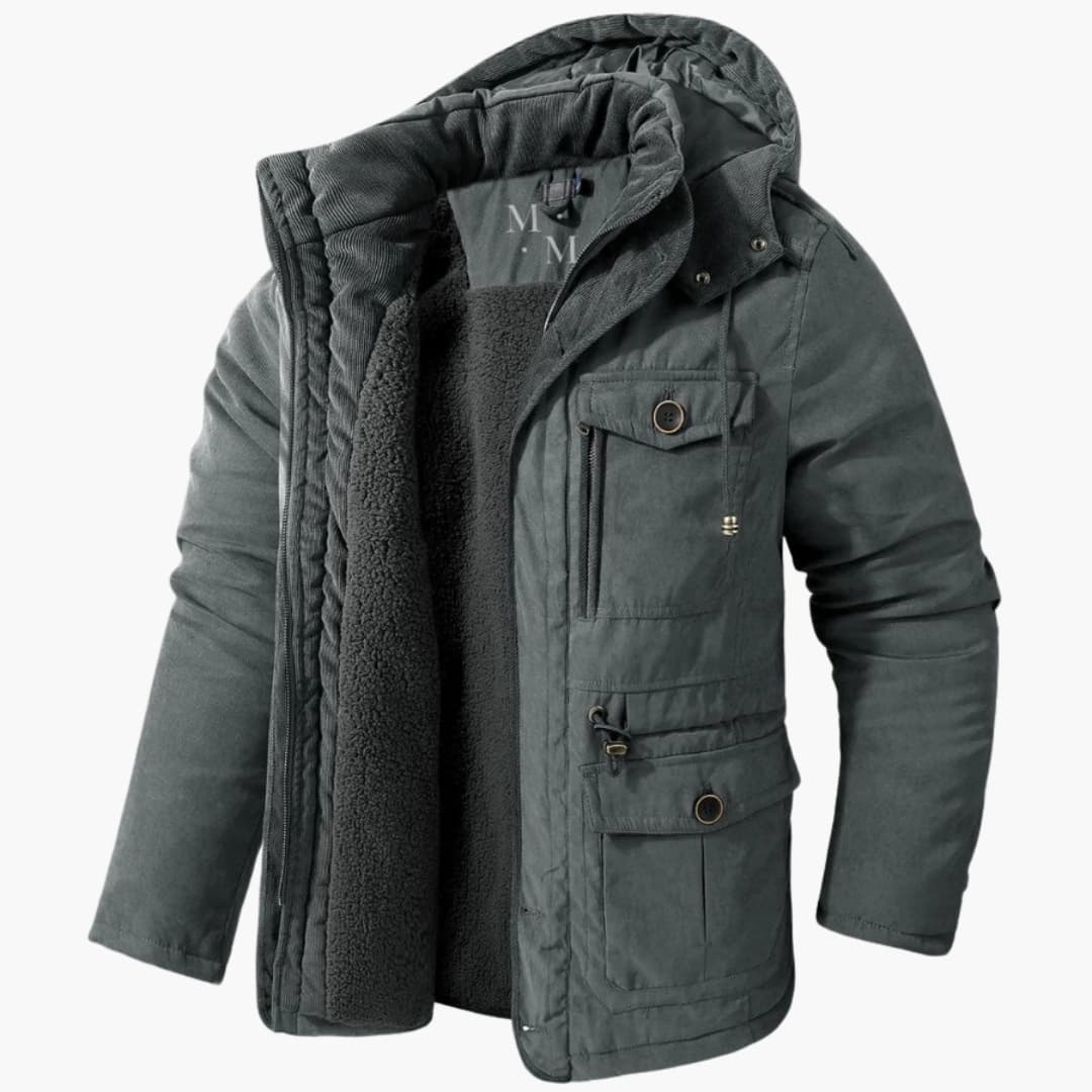 Men's durable hooded jacket adjustable hood multiple pockets plain-woven casual outdoor zip-up