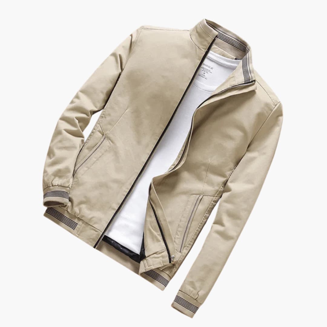 Men's gray zipper jacket slim fit full front closure with dual side pockets for casual layering