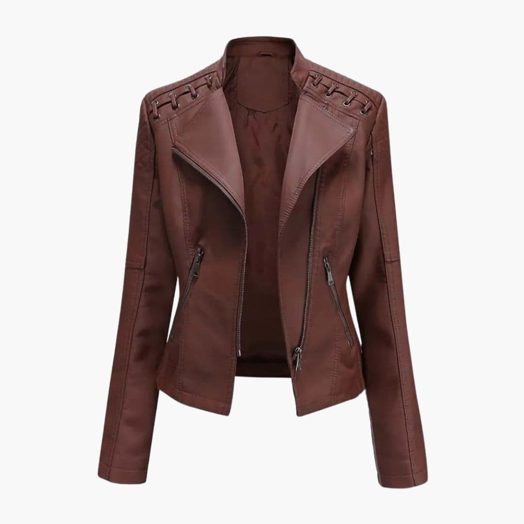 Women's black quilted shoulder jacket asymmetrical zip front decorative lacing zipped pockets