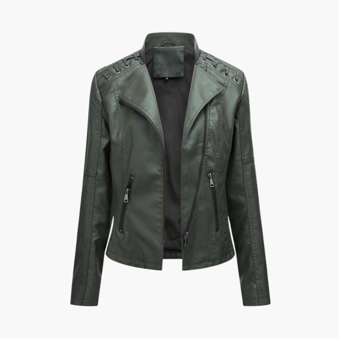 Women's black quilted shoulder jacket asymmetrical zip front chic lacing zipped pockets structured fit