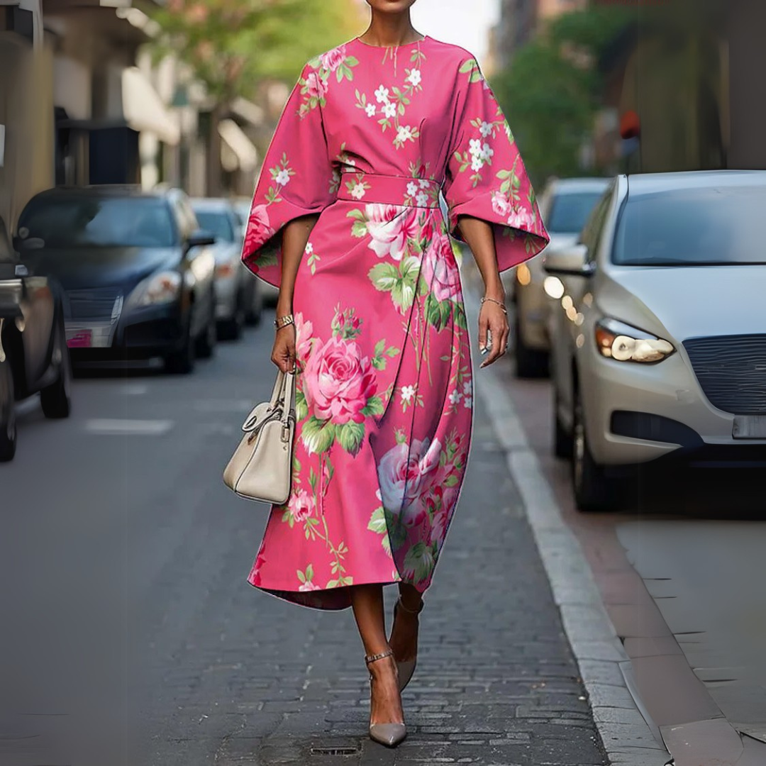 Women's cotton wrap midi dress flowy asymmetrical hem quilted cinched waist versatile spring style