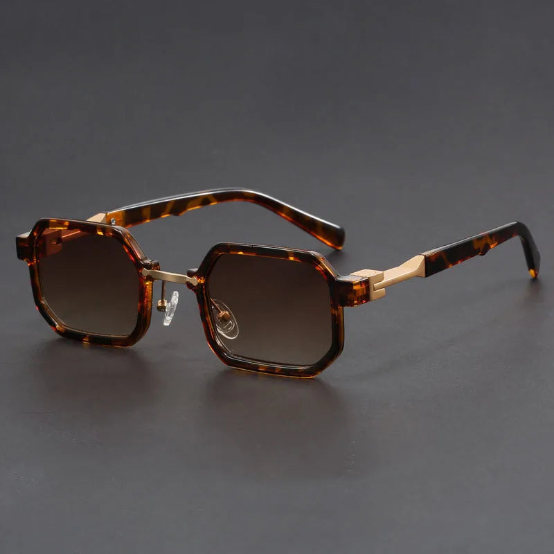 Bold octagon geometric frame sunglasses matte acetate finish UV400 lenses angular silhouette trendsetting style