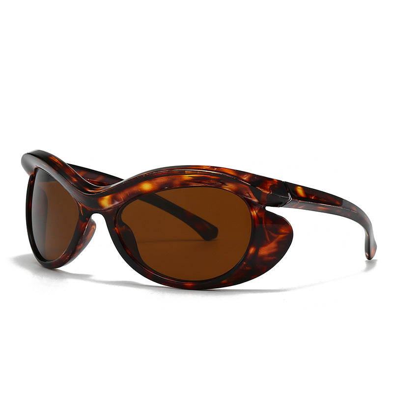 Vibe Eclipse bold oval wraparound sunglasses with dark UV-protective lenses and high-gloss finish