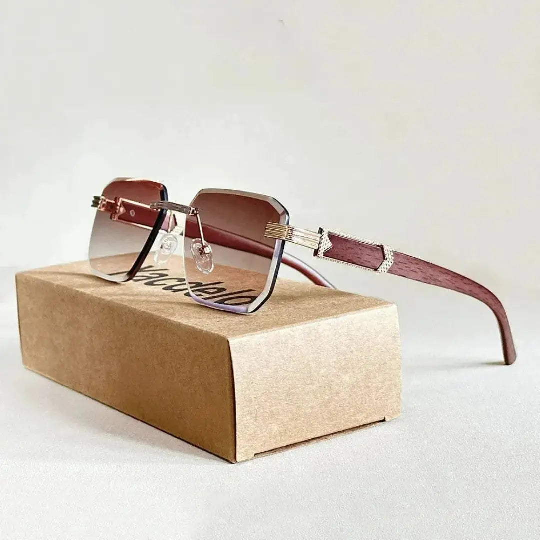 Women's rimless square gradient sunglasses with bold geometric lenses and luxe minimalist detailing