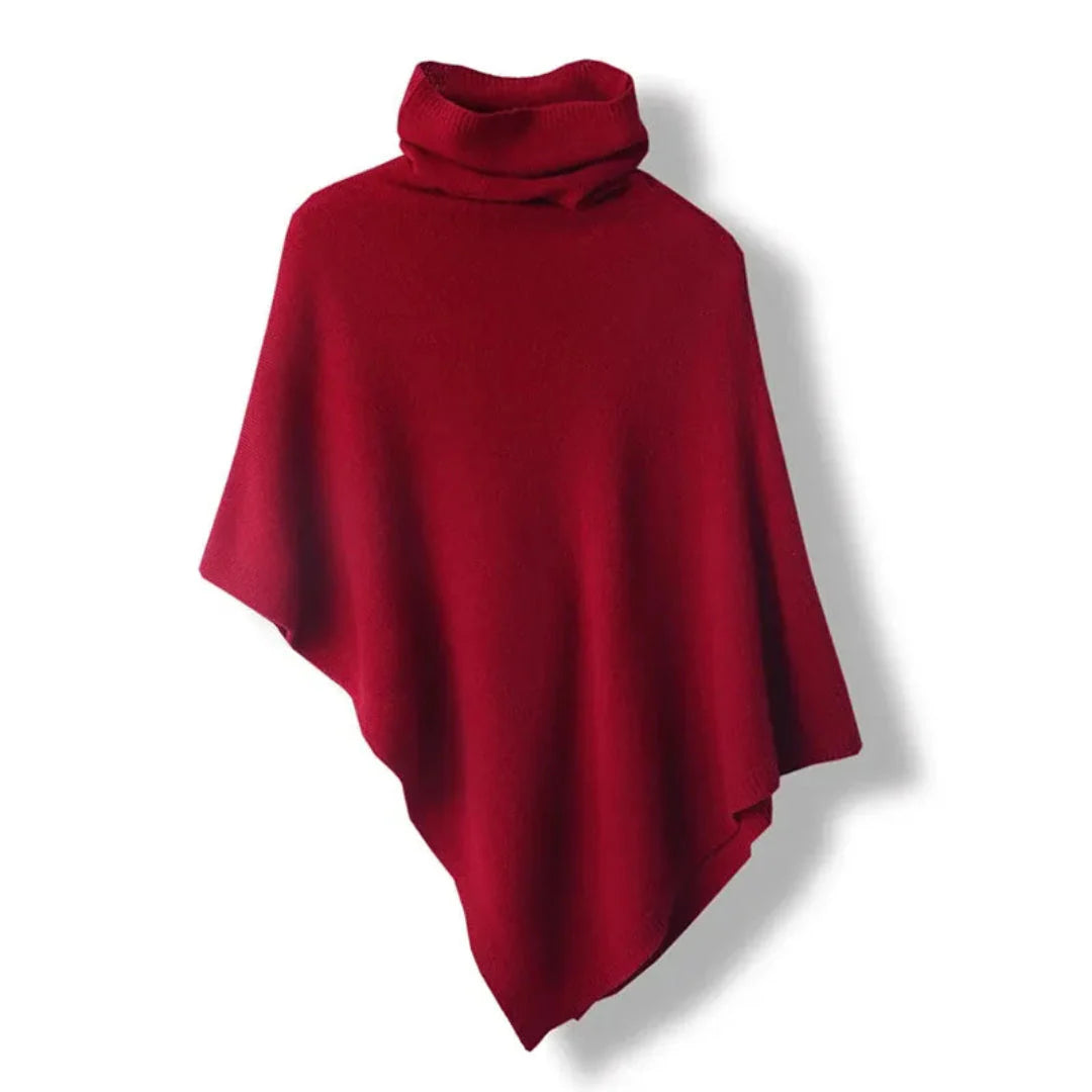 Women's lightweight wool poncho in neutral turtleneck silhouette, one-size relaxed drape with plush softness