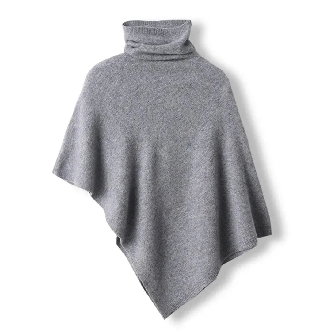Women's ivory wool poncho turtleneck lightweight relaxed drape one-size luxurious insulating layer