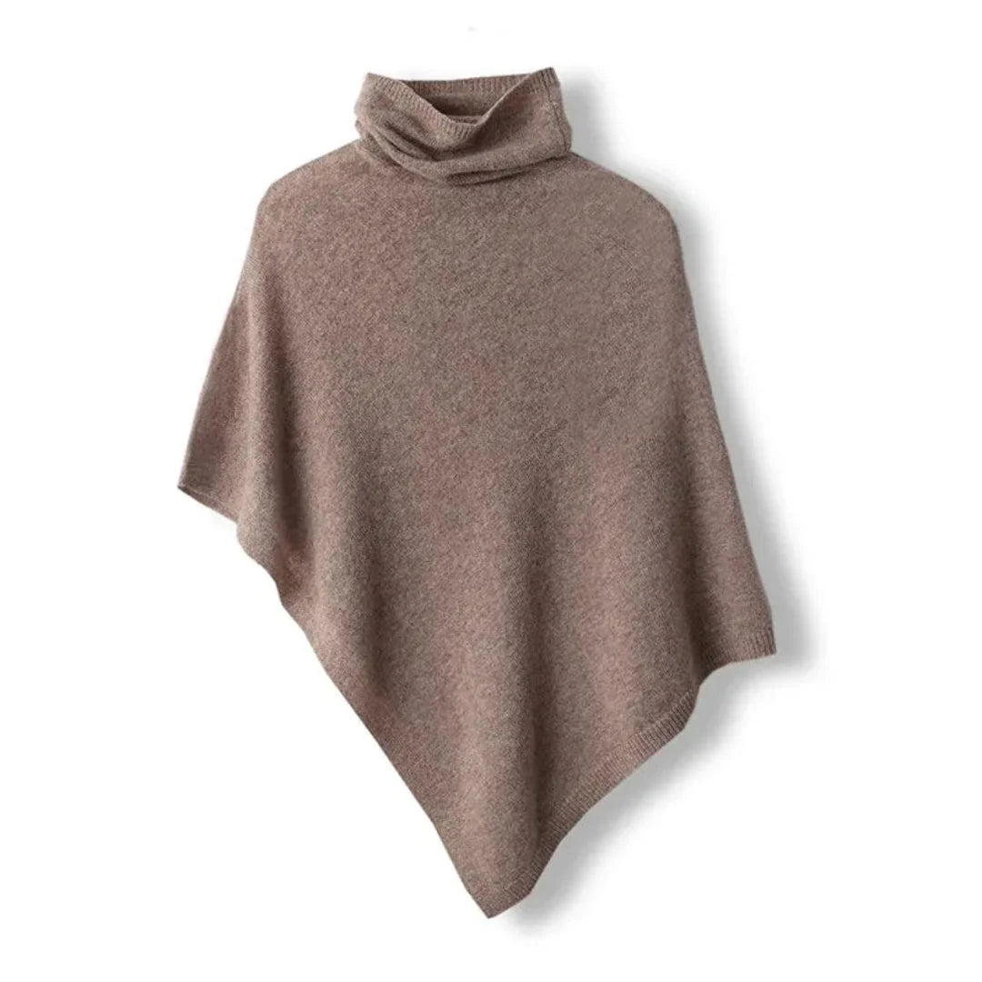Women's lightweight wool poncho in neutral turtleneck silhouette, one-size relaxed drape with luxurious softness