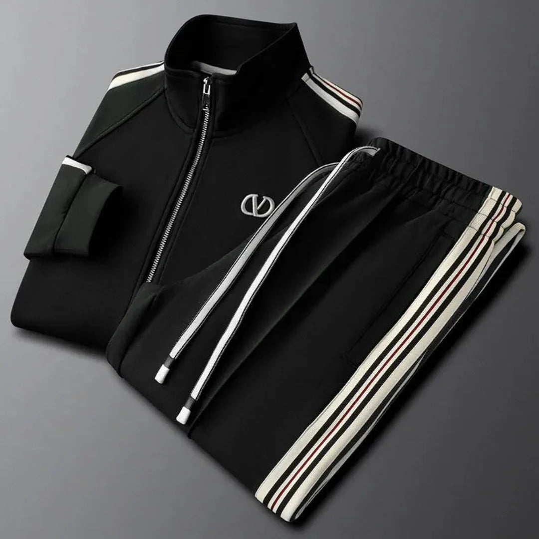 Vidal black full-zip tracksuit athletic fit with bold contrast panels for urban style