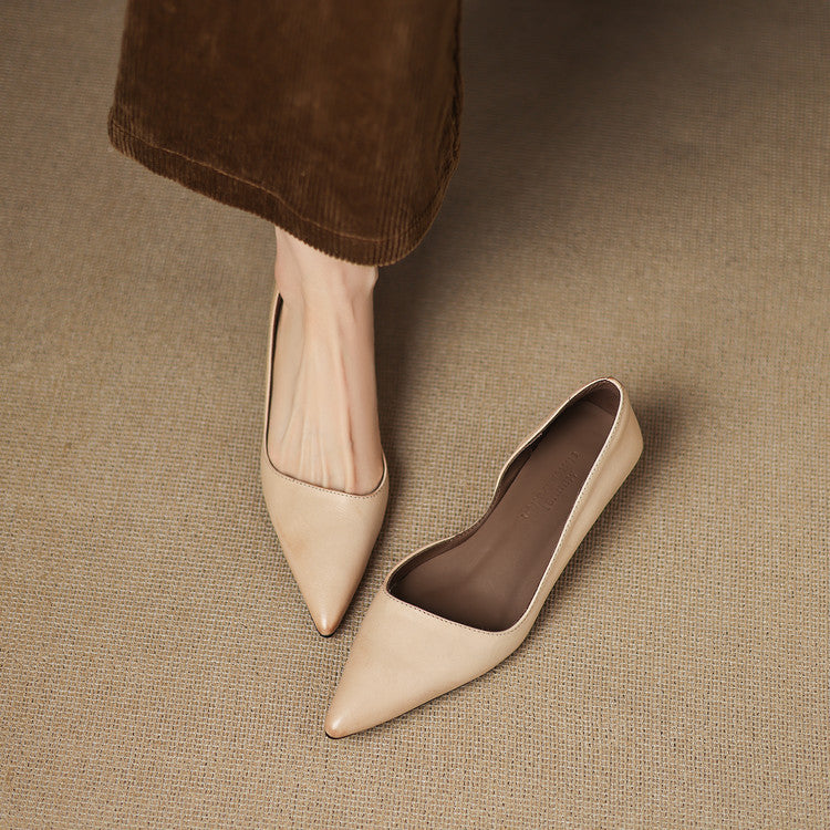 Women's Vienna genuine leather pointed toe flats with cushioned insole, minimalist style for all-day comfort