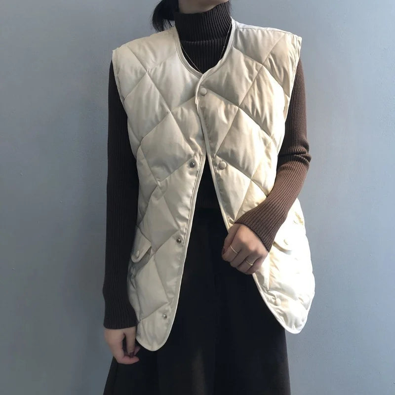 Sable unisex quilted bomber vest tan lightweight insulated oversized utility pockets hidden snaps