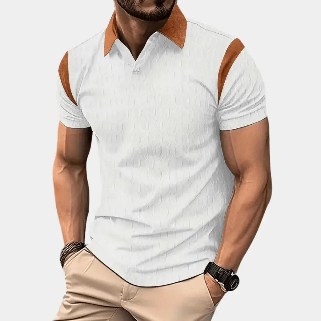 Men's tailored polo shirt with contrast collar, stretch ribbed knit fabric in smart-casual fit