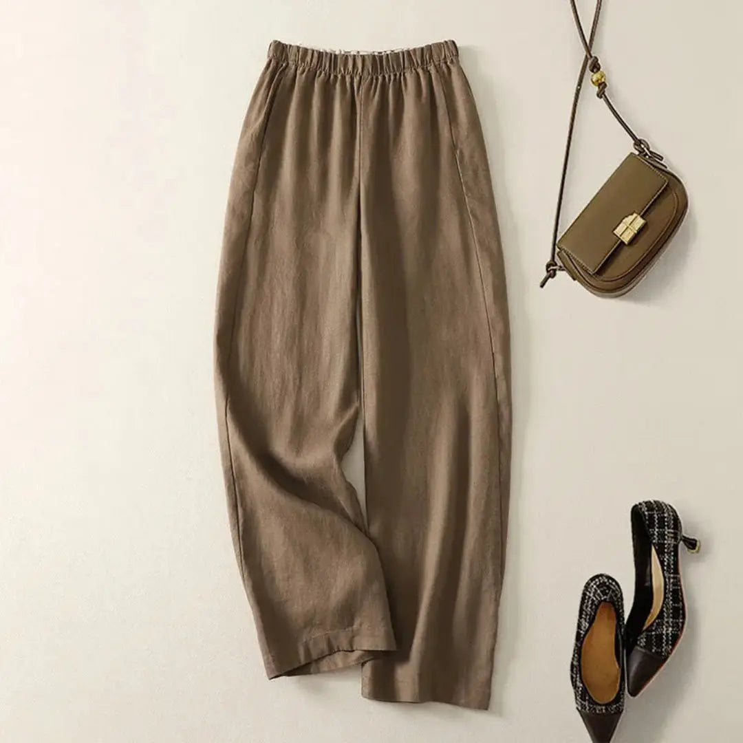 Women's relaxed straight-leg linen blend pants lightweight breathable pull-on everyday comfort fit