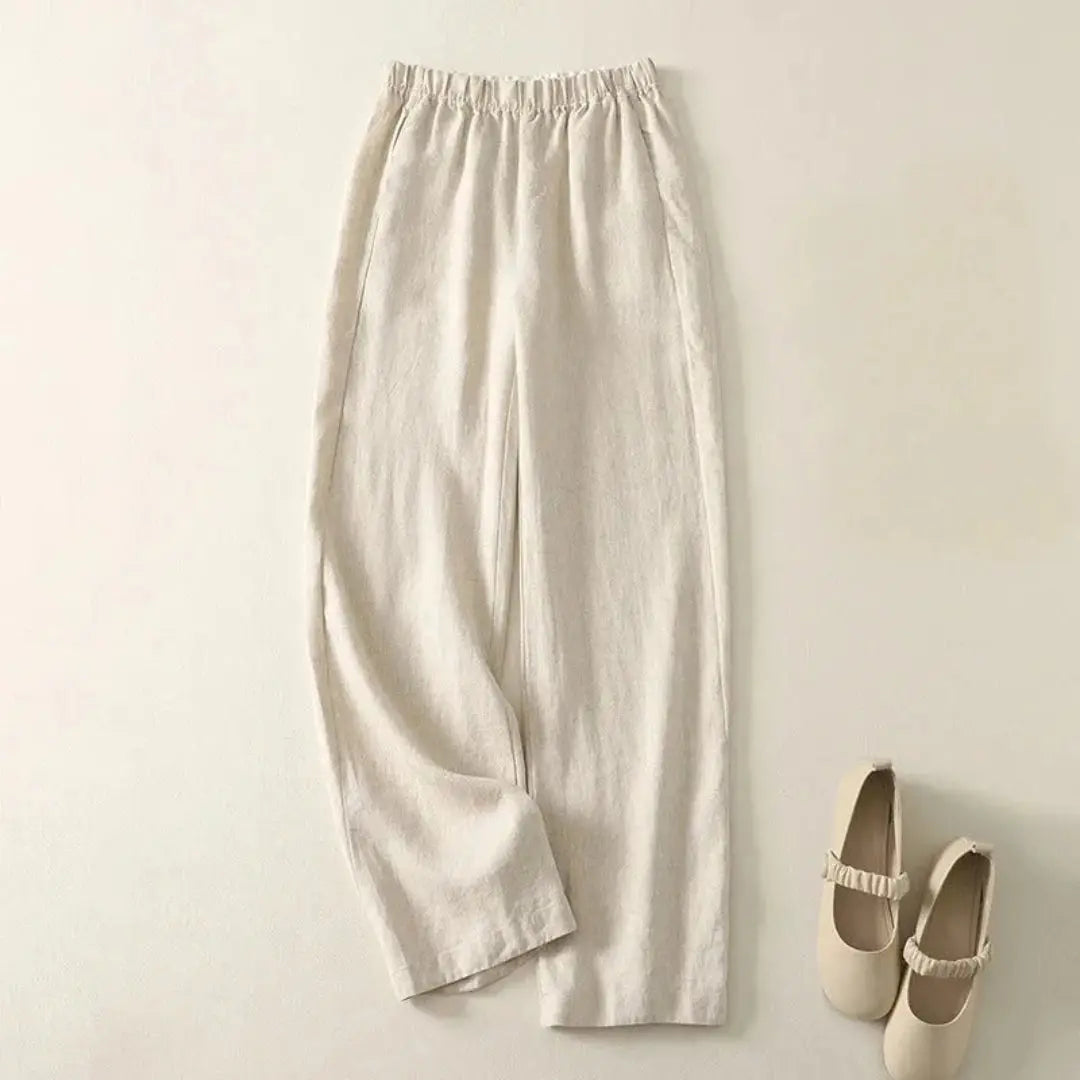 Women's relaxed straight-leg linen blend pants lightweight breathable pull-on everyday casual fit