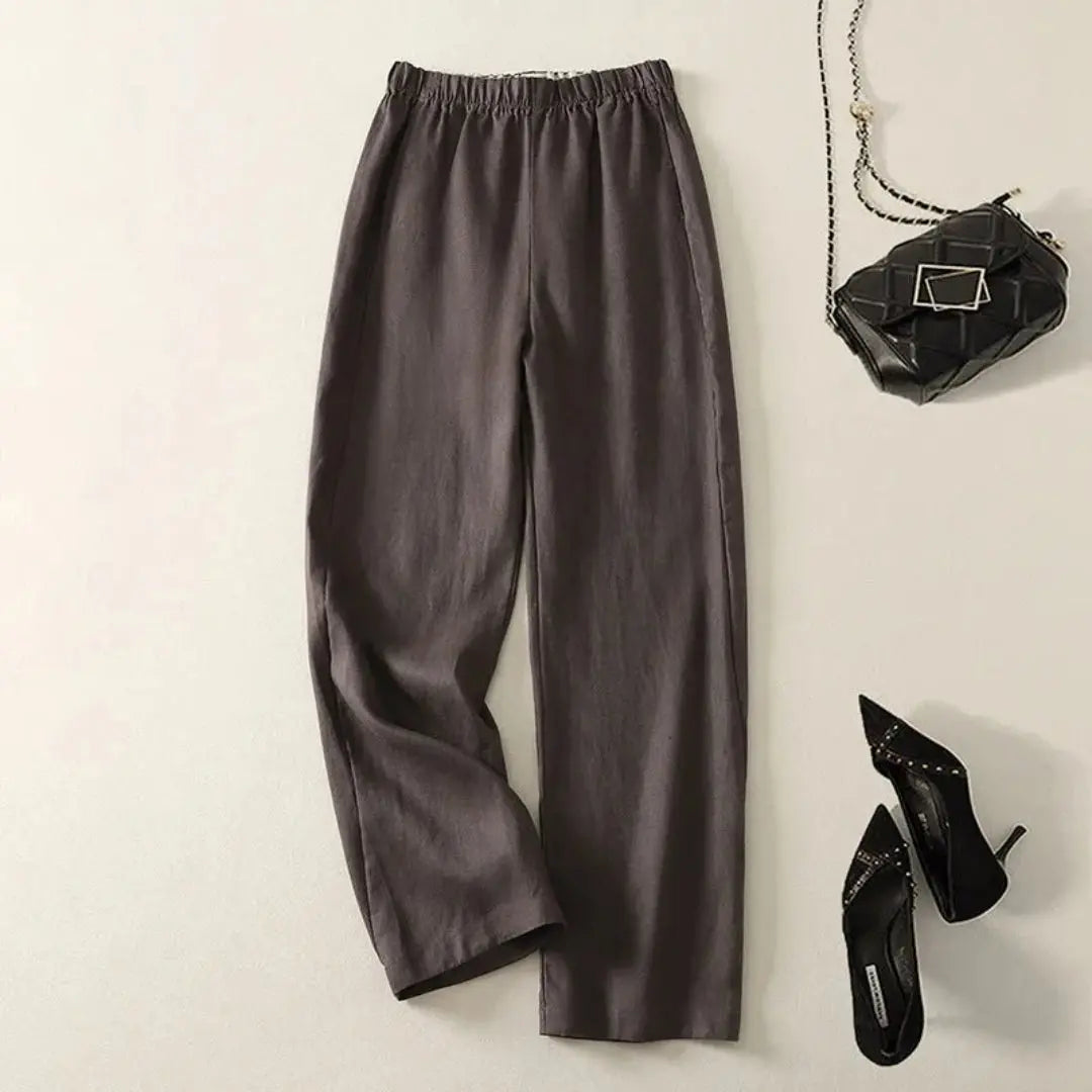 Women's relaxed straight-leg linen blend pants lightweight breathable pull-on everyday comfort