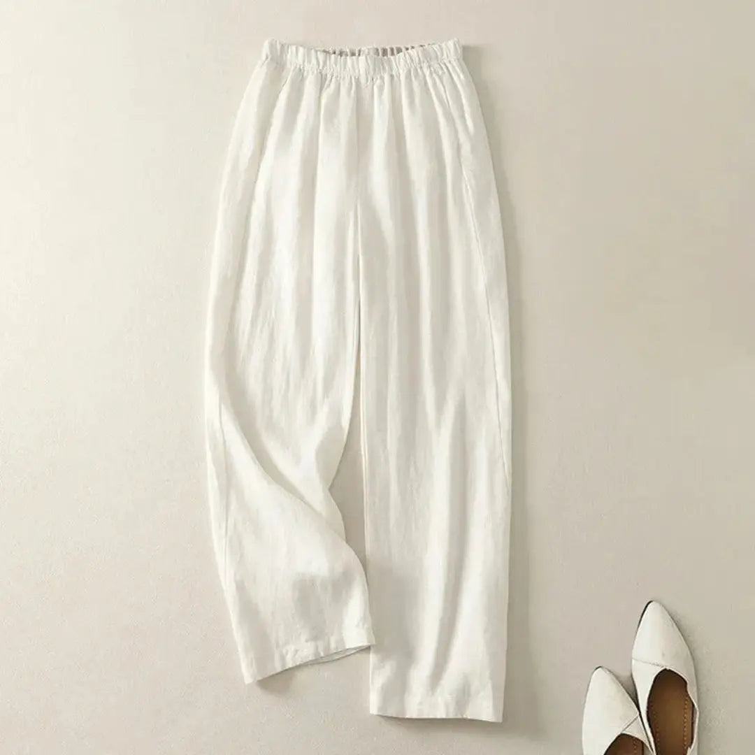 Women's relaxed straight-leg linen blend pants lightweight breathable pull-on waistband everyday comfort