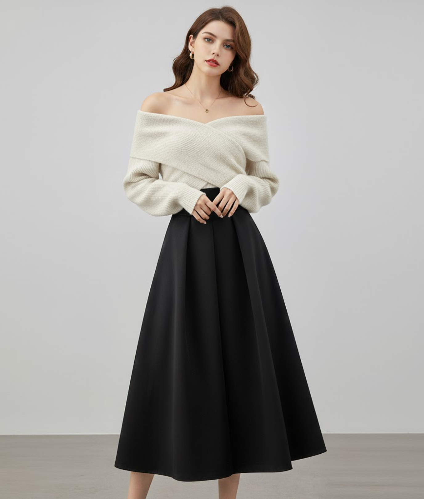 Women's casual winter set, cozy relaxed fit in neutral tones, premium materials for elegant everyday warmth