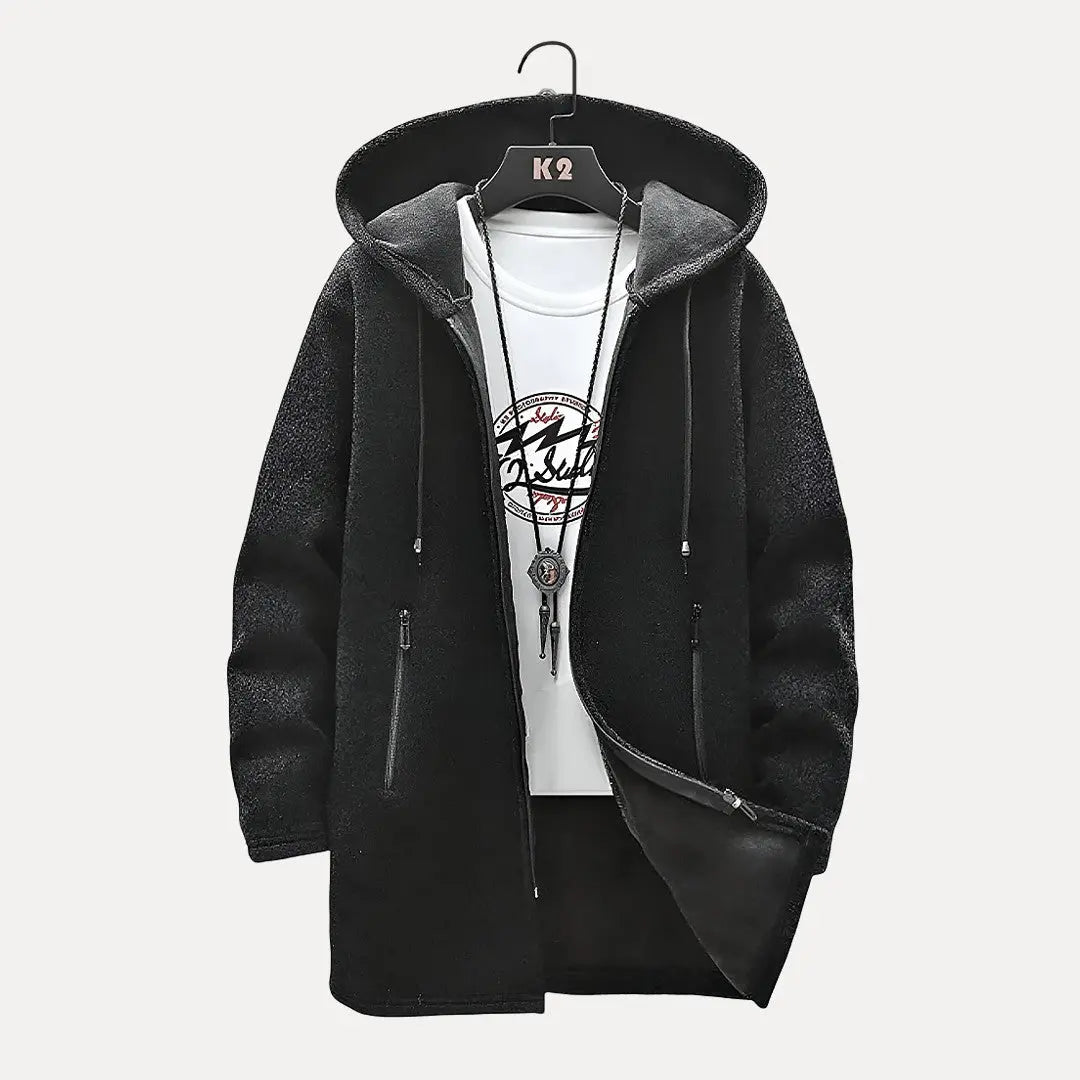 Vince men's drawstring hooded jacket with plush lining, durable YKK zippers, modern streetwear fit