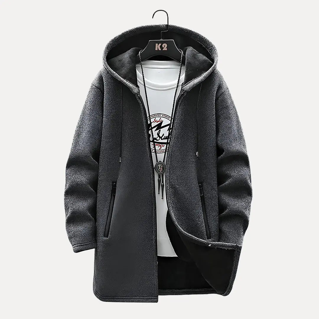 Vince men's drawstring hooded jacket with plush lining, durable YKK zippers, modern streetwear fit