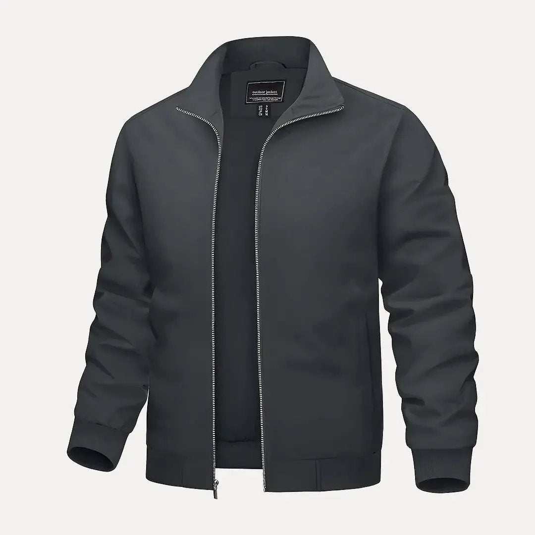 Vince waterproof bomber jacket stand collar lightweight black modern outdoor hiking silhouette