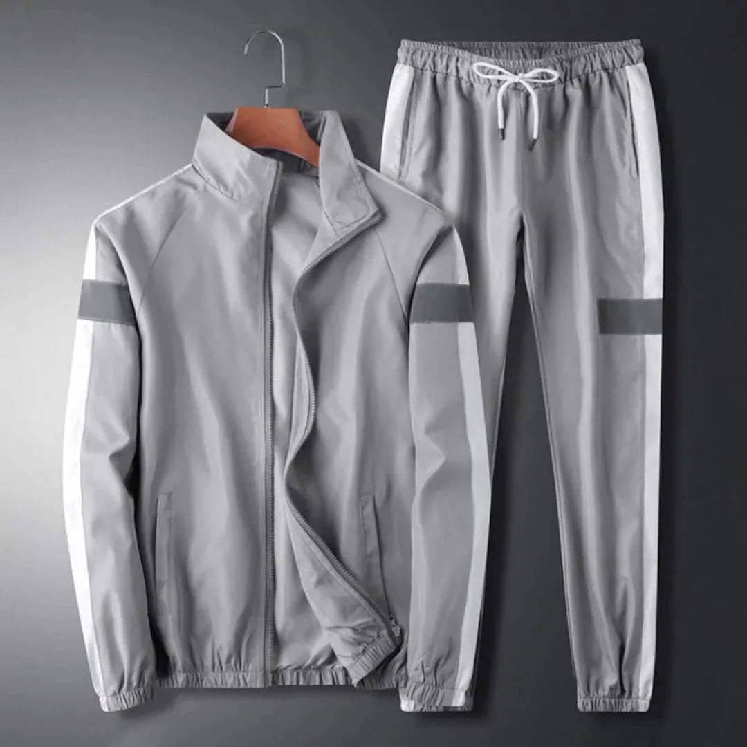 Men's Vince black tracksuit two-piece set with reflective details and bold side stripes