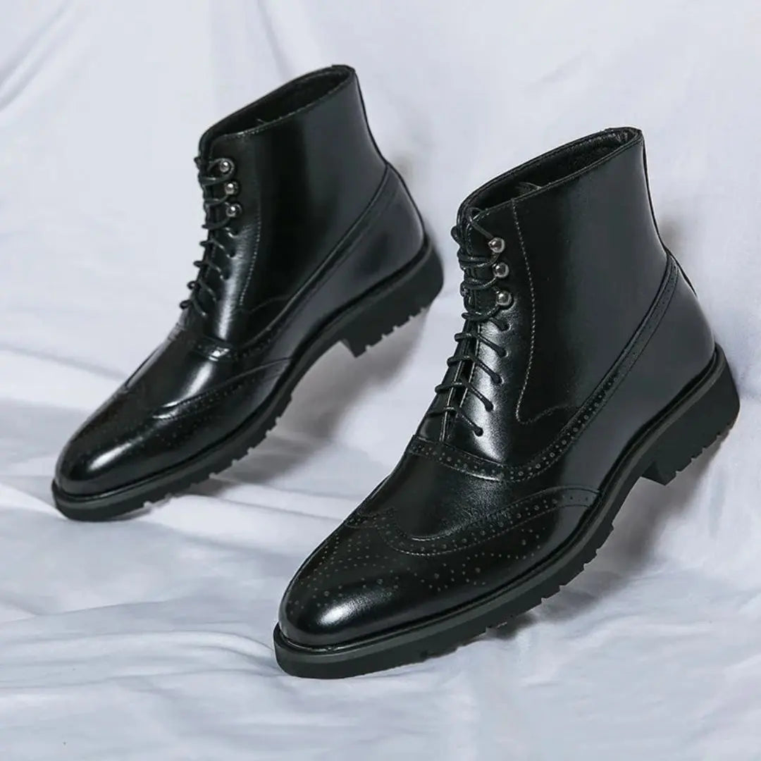 Vincenzo brown handcrafted leather brogue boots high-cut lace-up wingtip classic elegance