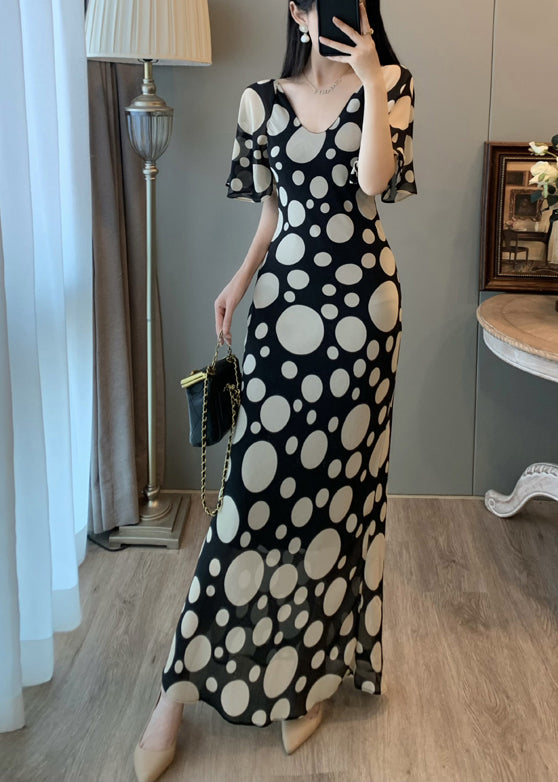 Robe de vacances vintage en mousseline de soie à imprimé noir pour l'été - Urbann-Vibe