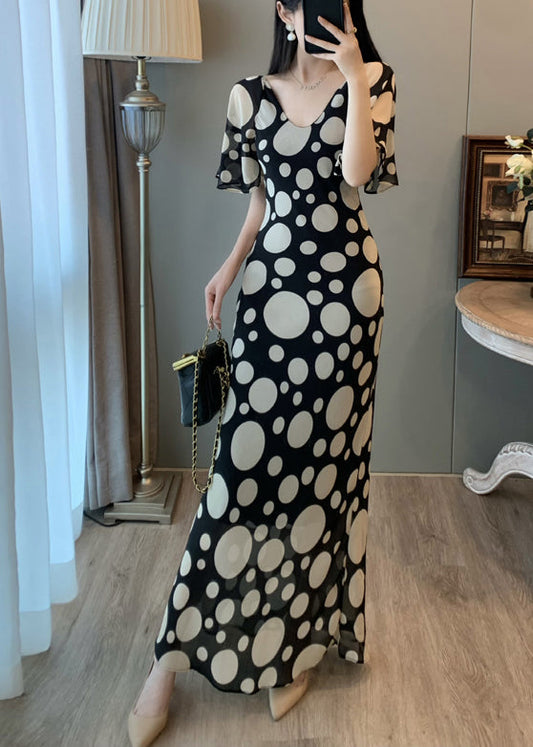 Robe de vacances vintage en mousseline de soie à imprimé noir pour l'été - Urbann-Vibe