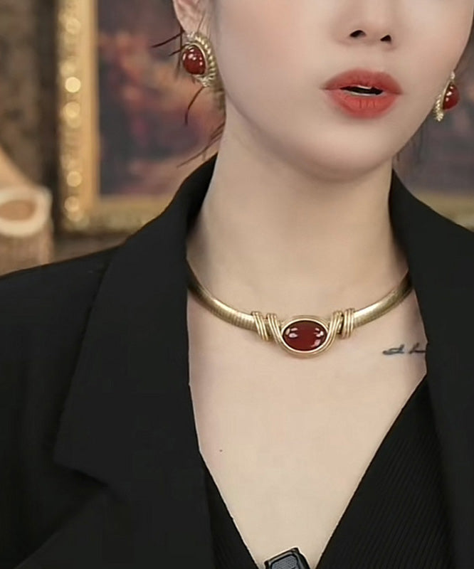 Collier ras du cou vintage en argent sterling noir et agate surdorée - Urbann-Vibe