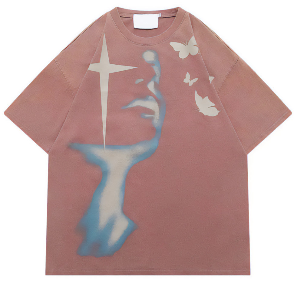 Unisex oversized vintage cotton tee with subtle nocturnal butterfly graphic, relaxed fit for casual wear