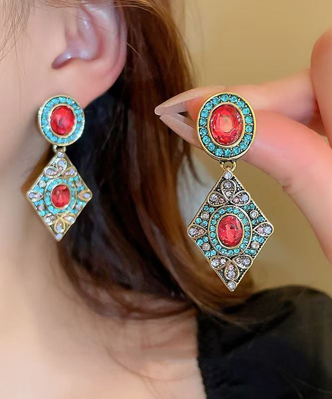 Boucles d'oreilles pendantes vintage en alliage bleu et cristal de zircon en forme de diamant - Urbann-Vibe